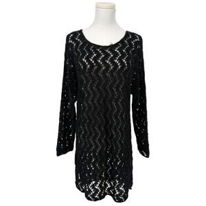 Vintage The Limited Black Chunky Crochet Knit Tunic Sweater S 90s Y2K Minimalist